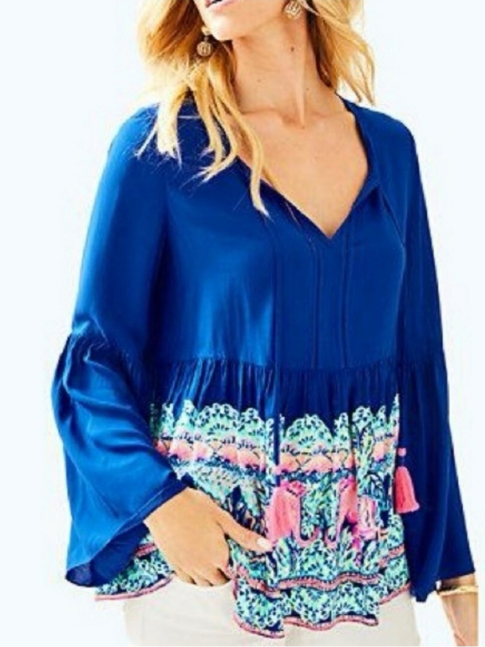 Lilly Pulitzer Kahli Bell Sleeves Rayon Top